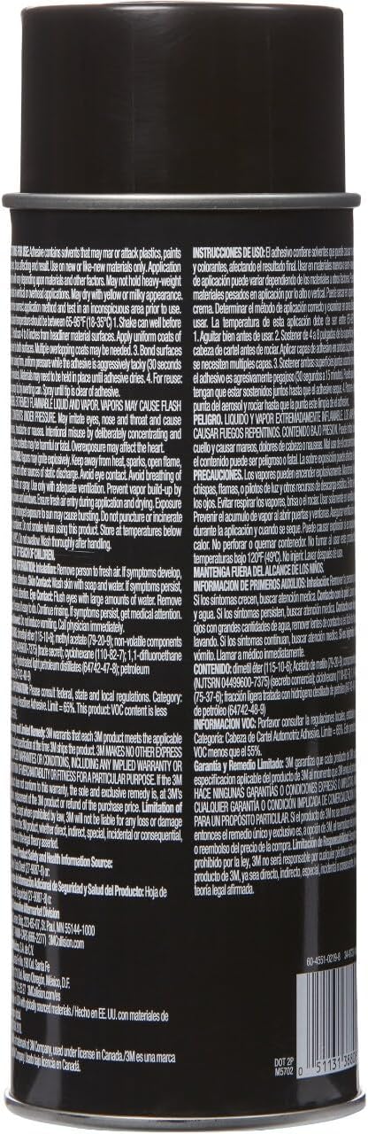 3M Headliner & Fabric Adhesive Spray (18.1 oz Aerosol, 4-Pack) โ High Str...