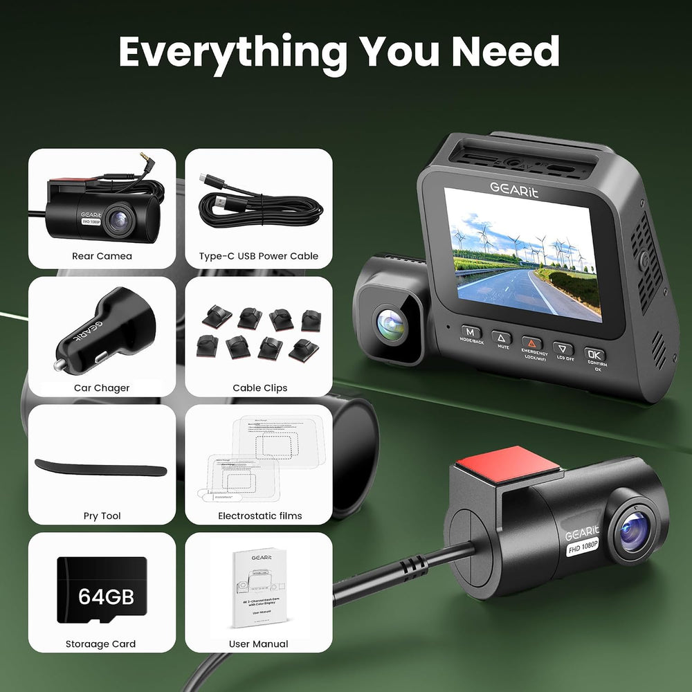 GEARit 4K 3 Channel Dash Cam with Front, Rear and Inside Cameras
