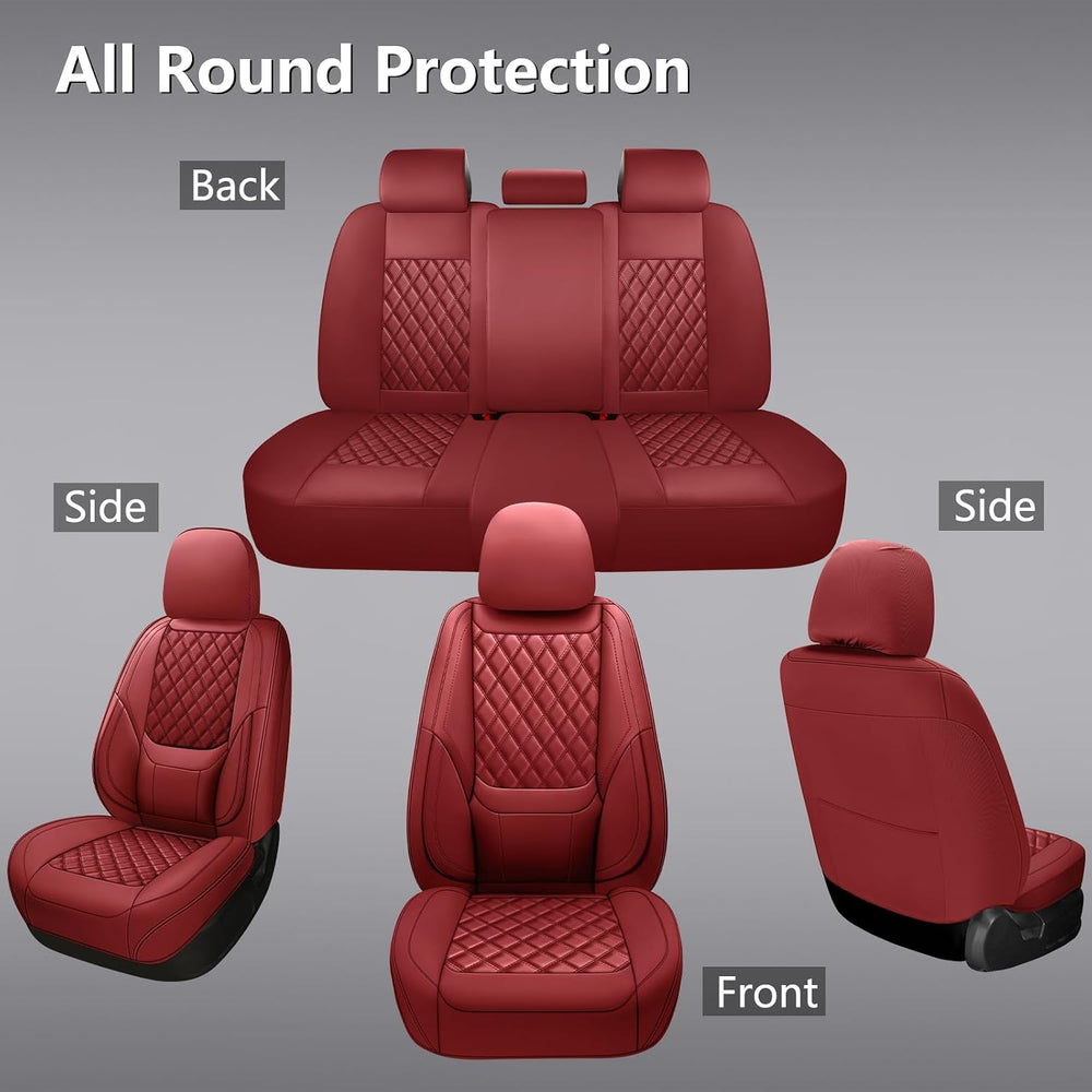 Wine Red Faux Leather 5-Seat Car Seat Covers Full Set