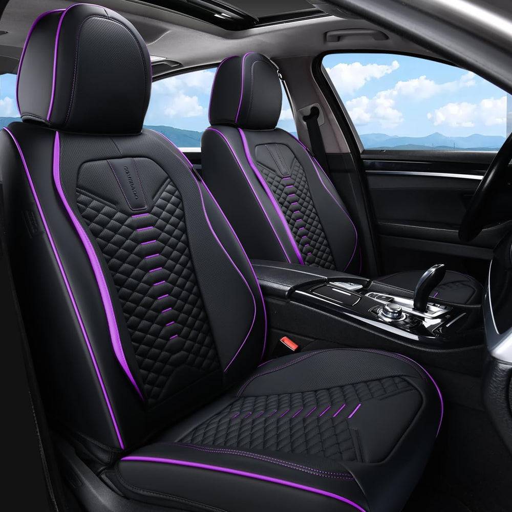 Coverado Car Seat Covers Front Seats, Nappa Leather Black&Purple Car Seat...