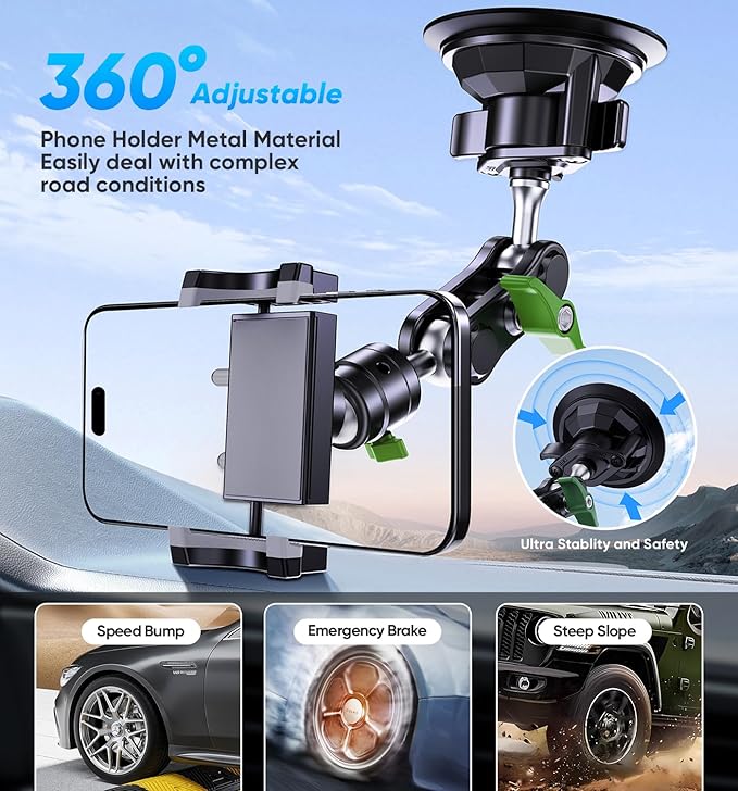 MAGIC JOHN Car Phone Holder, Ultra-Durable Mteal Phone Holders