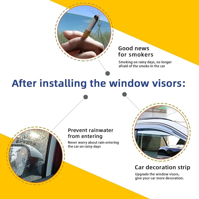 4pcs Smoke Tint with Chrome Trim Outside Mount Tape On/Clip On Style PVC Sun