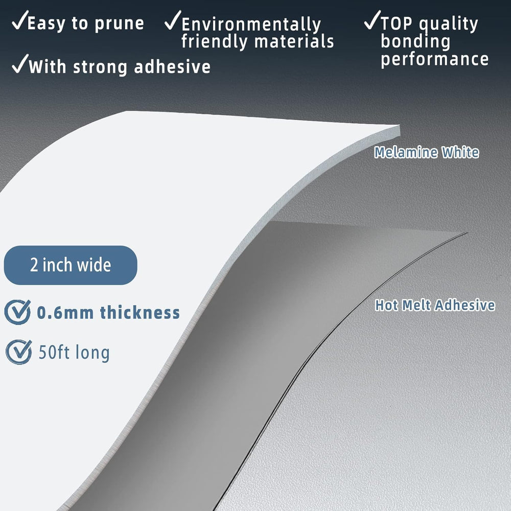 White Melamine Edge Banding, 2 inch x 50ft roll of Veneer Edge Banding Pre-gl...