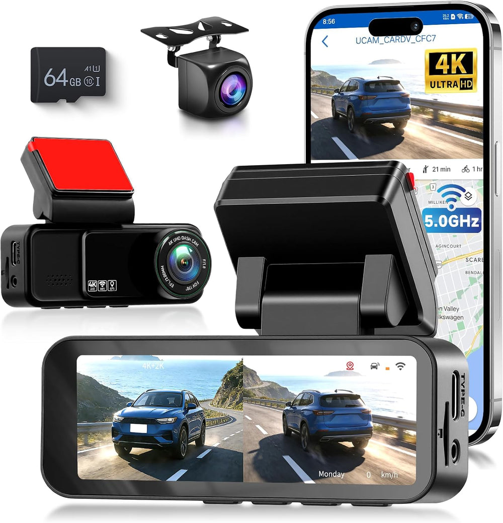 MAHVEC Dual Dash Cam Front and Rear,4K Front 2K Rear Inside Free 64GB Card
