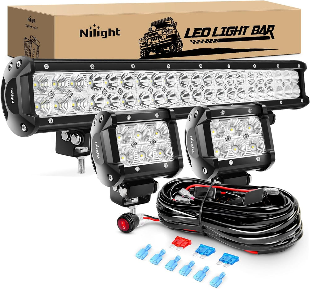Nilight 20Inch 126W Spot Flood Combo Led Light Bar 2PCS 4Inch 18W Flood LED P...