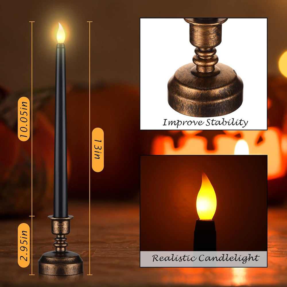 Fumete 16 Pcs Halloween Black Flameless Candles, with Gold Base