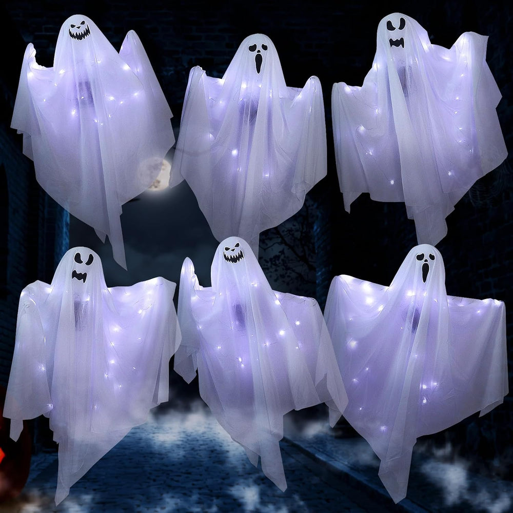 6 Pack Halloween Hanging Ghost Decorations with Lights, Remote Control