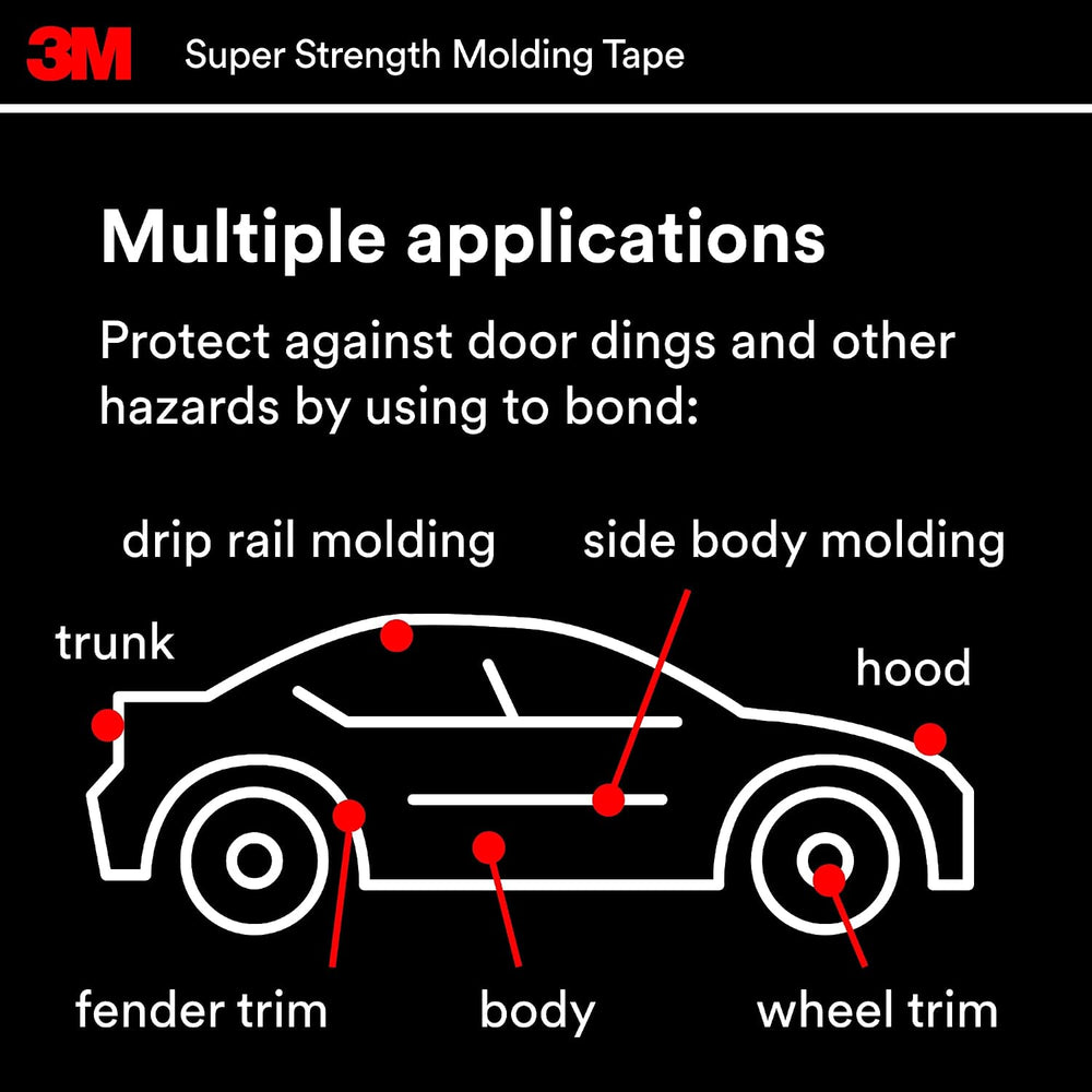 3M Super Strength Molding Tape 03616, 7/8 in x 15 ft, 4 Rolls, Black