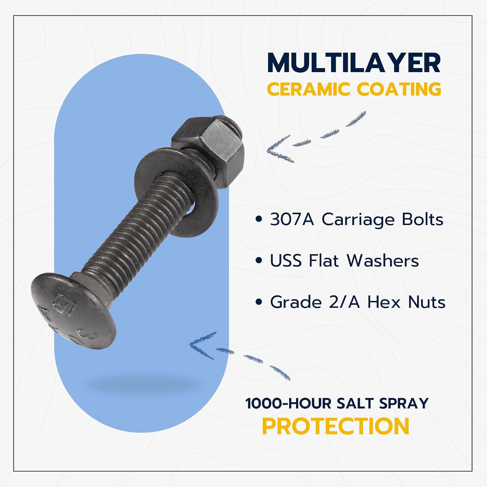 3/8" x 2-1/2" (25 Pack) Black Carriage Bolt Kit, Grade 307A, Cerami...