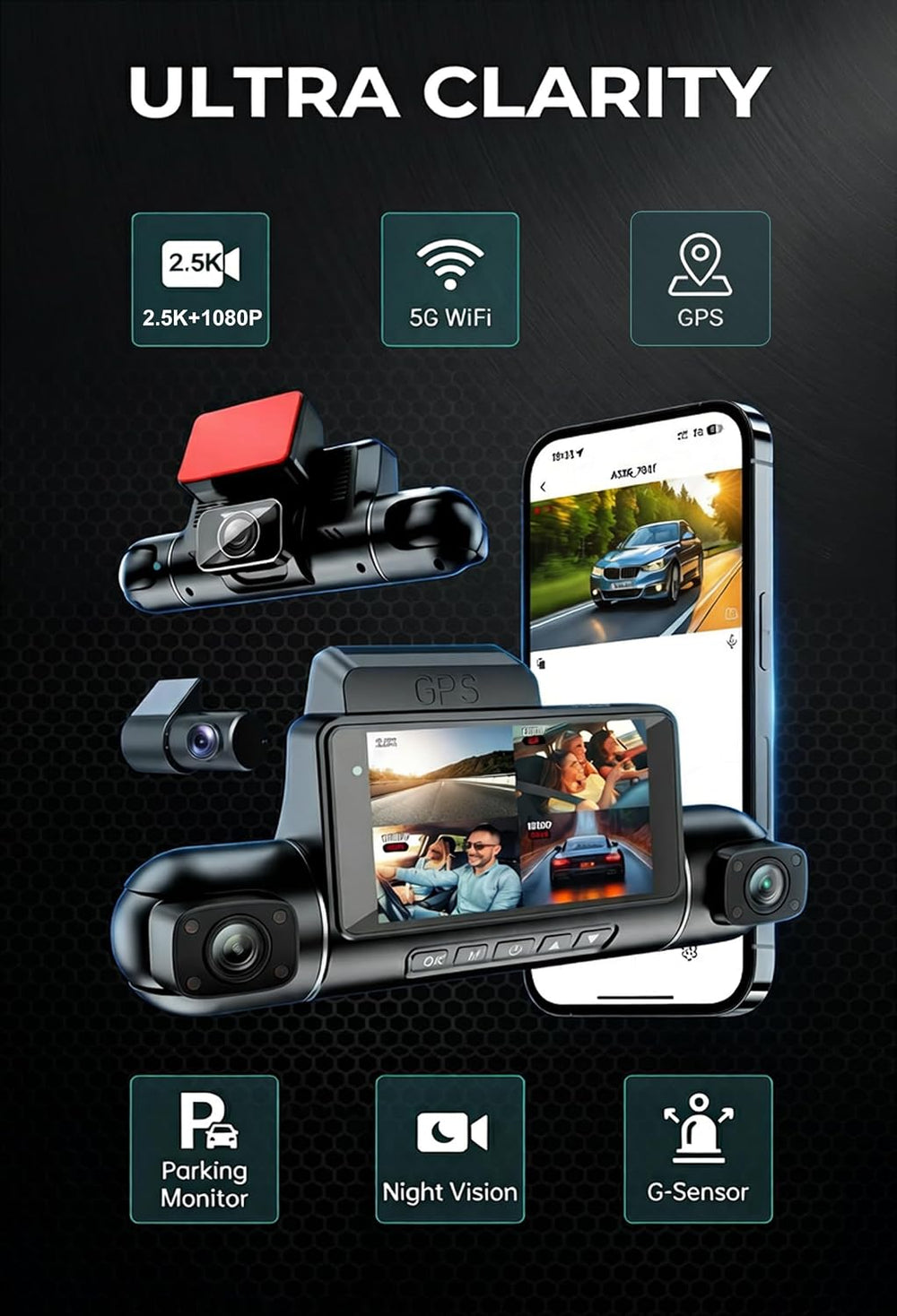 4 Channel 360° Dash Cam, 2.5K Front + 1080P, GPS & 128GB Card