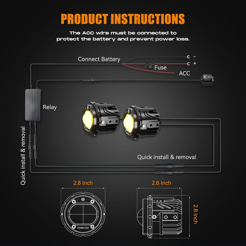 Future Eyes Motorcycle LED Fog Lights, 120W Auxiliary Driving Spotlight, High...