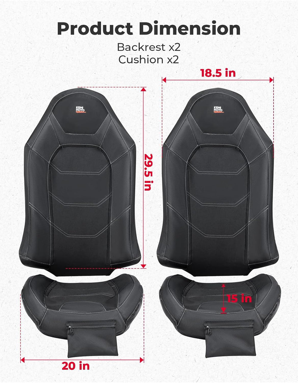 KEMIMOTO RZR Seat Covers Compatible with 2014-2023 Polaris RZR XP 1000 | XP T...