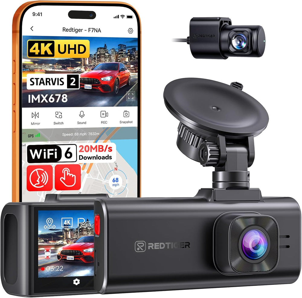 REDTIGER F7NA 4K 8MP Dashcam Front Rear, STARVIS 2 IMX678, 5GHz WiFi 20MB/s