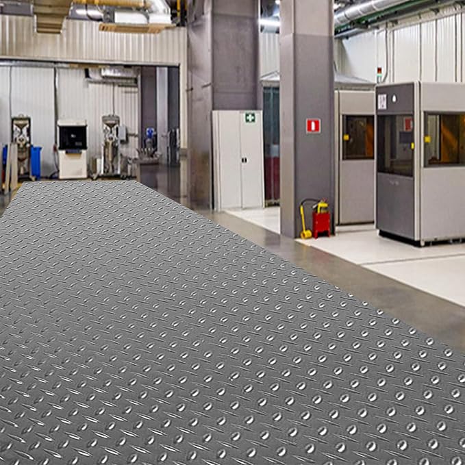 Boshen 7.5Ft x 17Ft Rubber Flooring Mats 1.6mm Diamond Plate Flooring Roll
