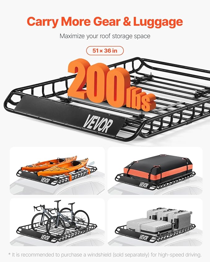 VEVOR Roof Rack Basket, Universal Rooftop Cargo Carrier