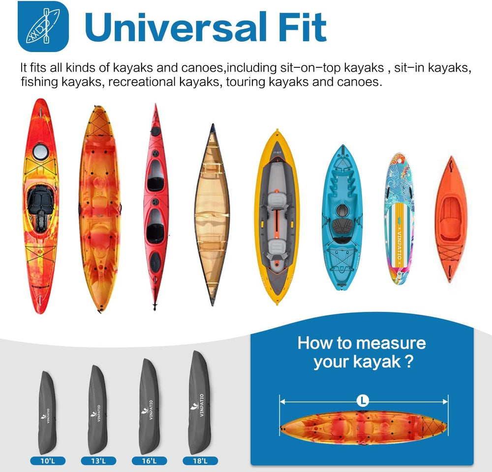 Kayak Cover 10ft 600D Waterproof Heavy Duty, Full Coverage Canoe Cover with U...