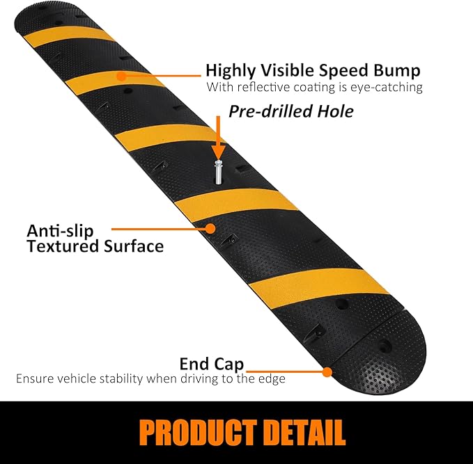 84'' Rubber Speed Bump, 1 Pack 2 Channel Modular Heavy Duty Speed Bum...