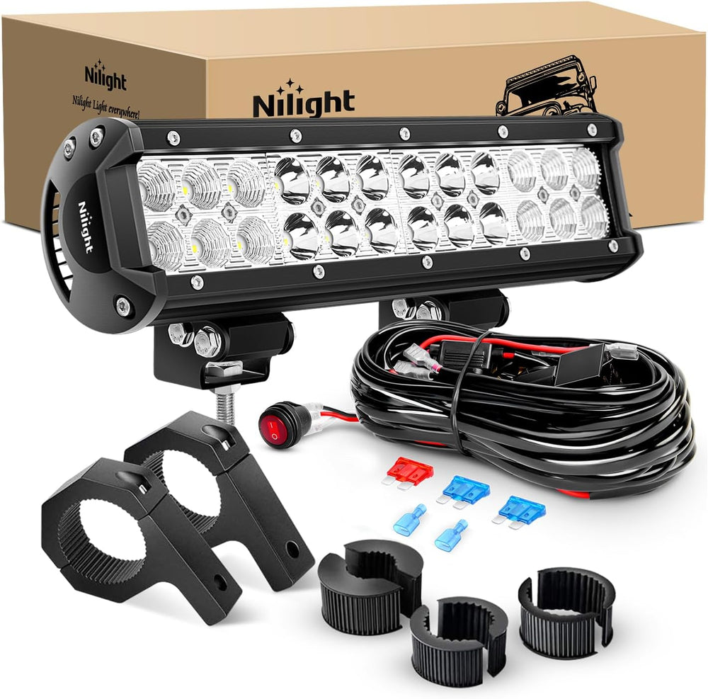 Nilight 12 Inch 72W LED Light Bars Spot Flood Combo Off-Road Light Mounting B...