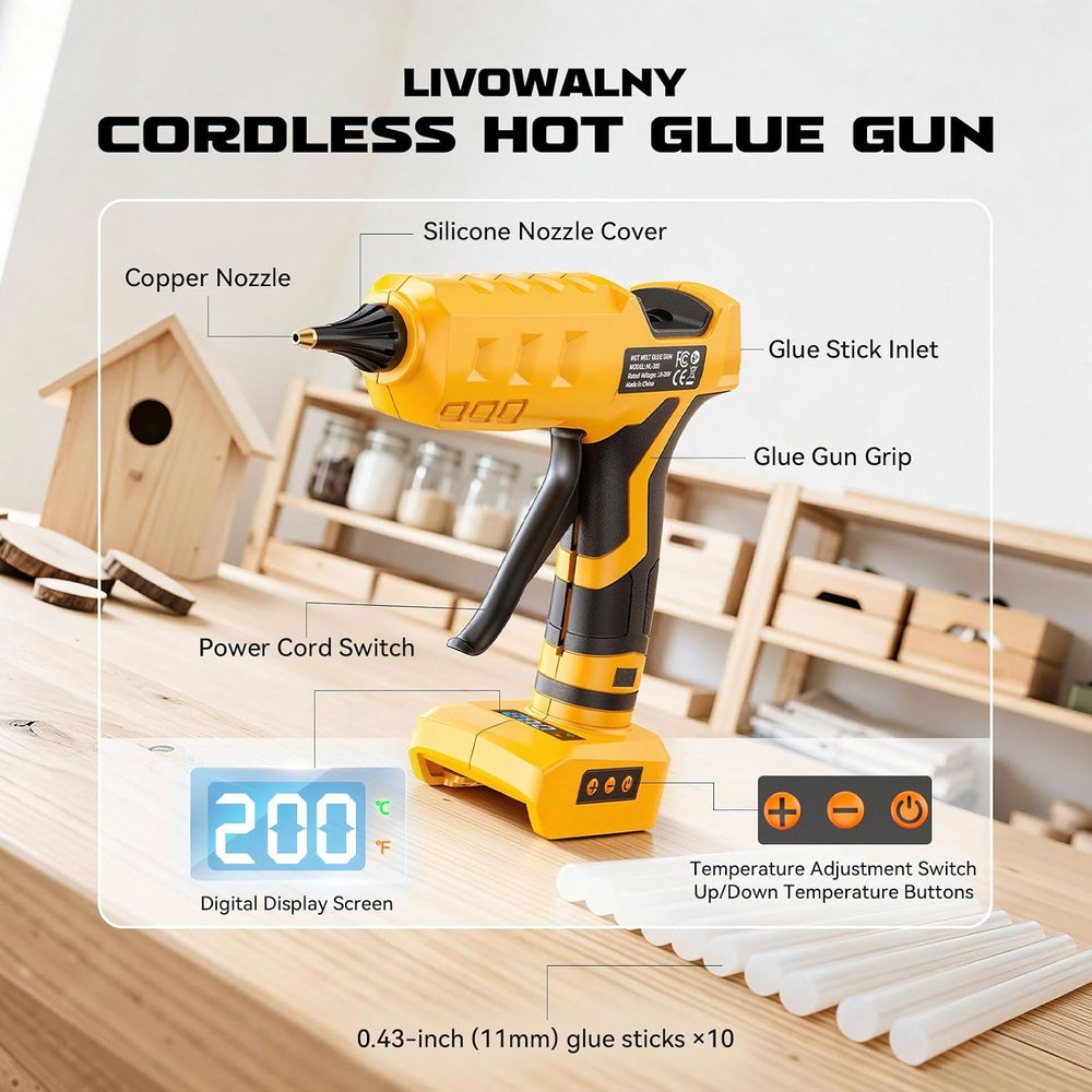 Cordless Hot Glue Gun Digital 100-200°C Temperature Adjustable