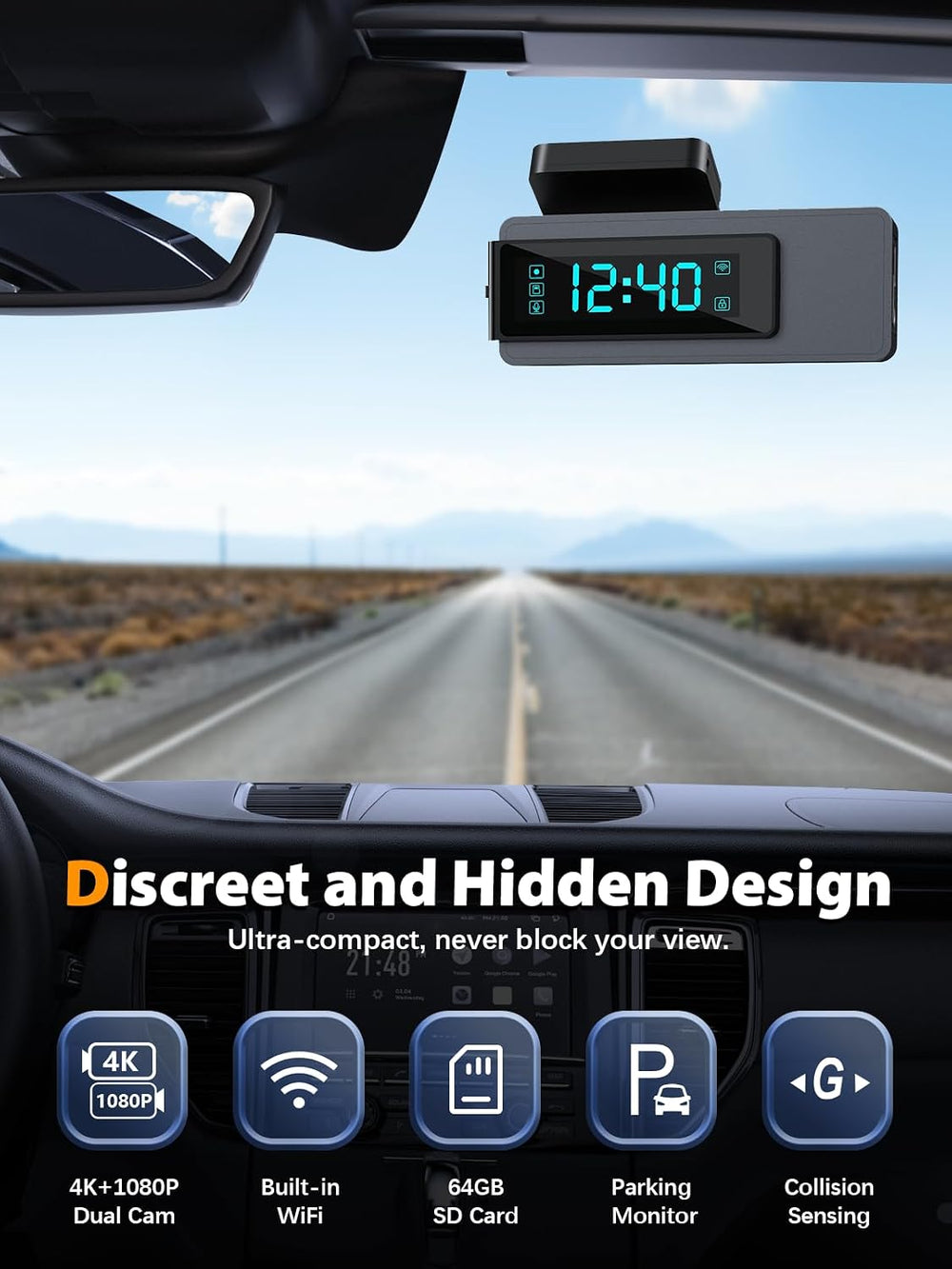 ARIFAYZ Dash Cam Front and Rear 4K+1080P, Free 64GB Card, Built-in WiFi, Dash...