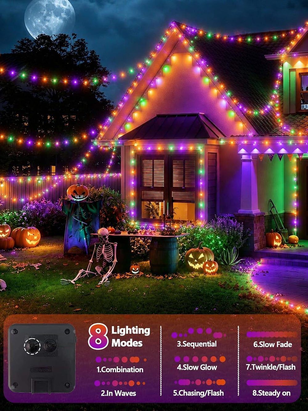 Solar Halloween Lights String 6 Pack 234 FT 600 LED Orange Purple and Green