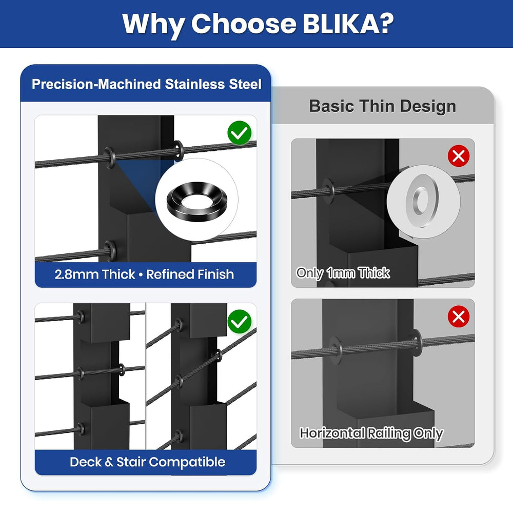 BLIKA 20 Pack Black Cable Railing Adhesive Sleeves for Deck/Stair Posts