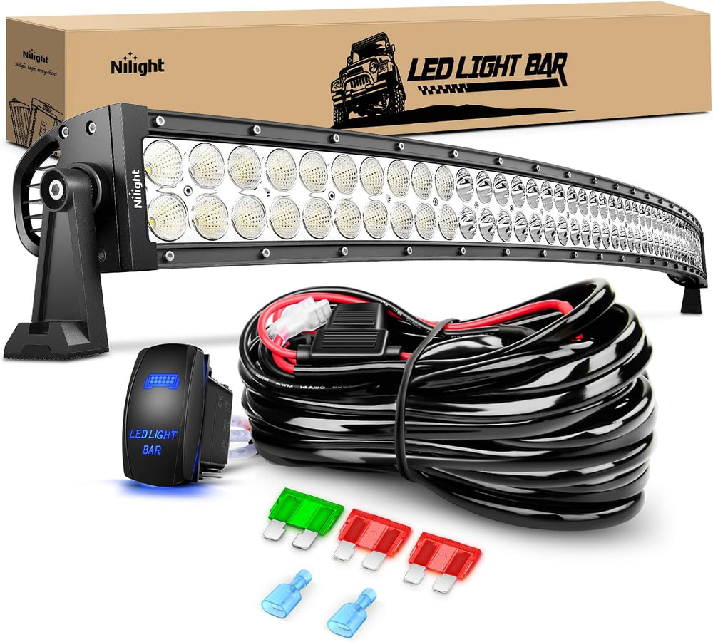 Nilight 50Inch 288W Curved Spot Flood Combo Led Light Bar Off Road Driving Li...