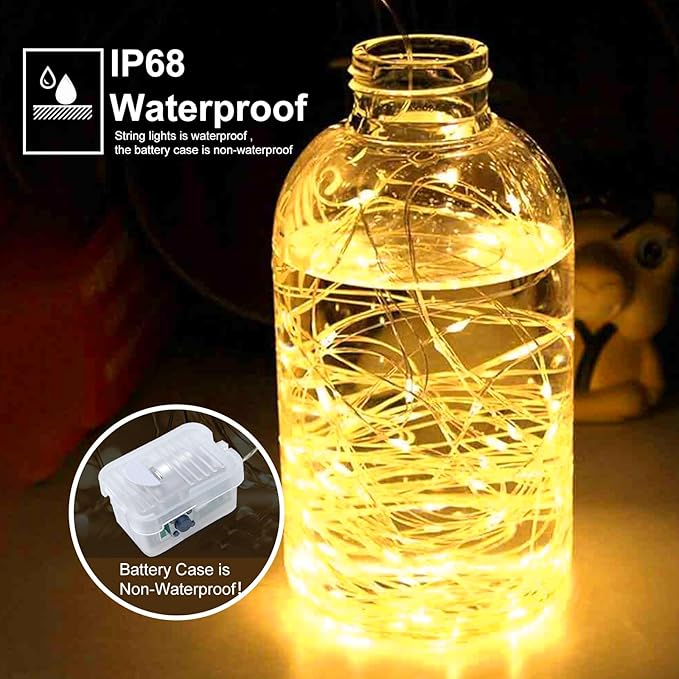 pozzolanas 100 Pack Warm White Battery Operated String Lights - 7ft Waterproo...