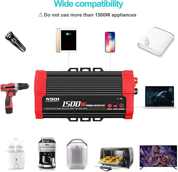 1500W Car Power Inverter 12V DC to 110V AC Car Converter Charger Adapter