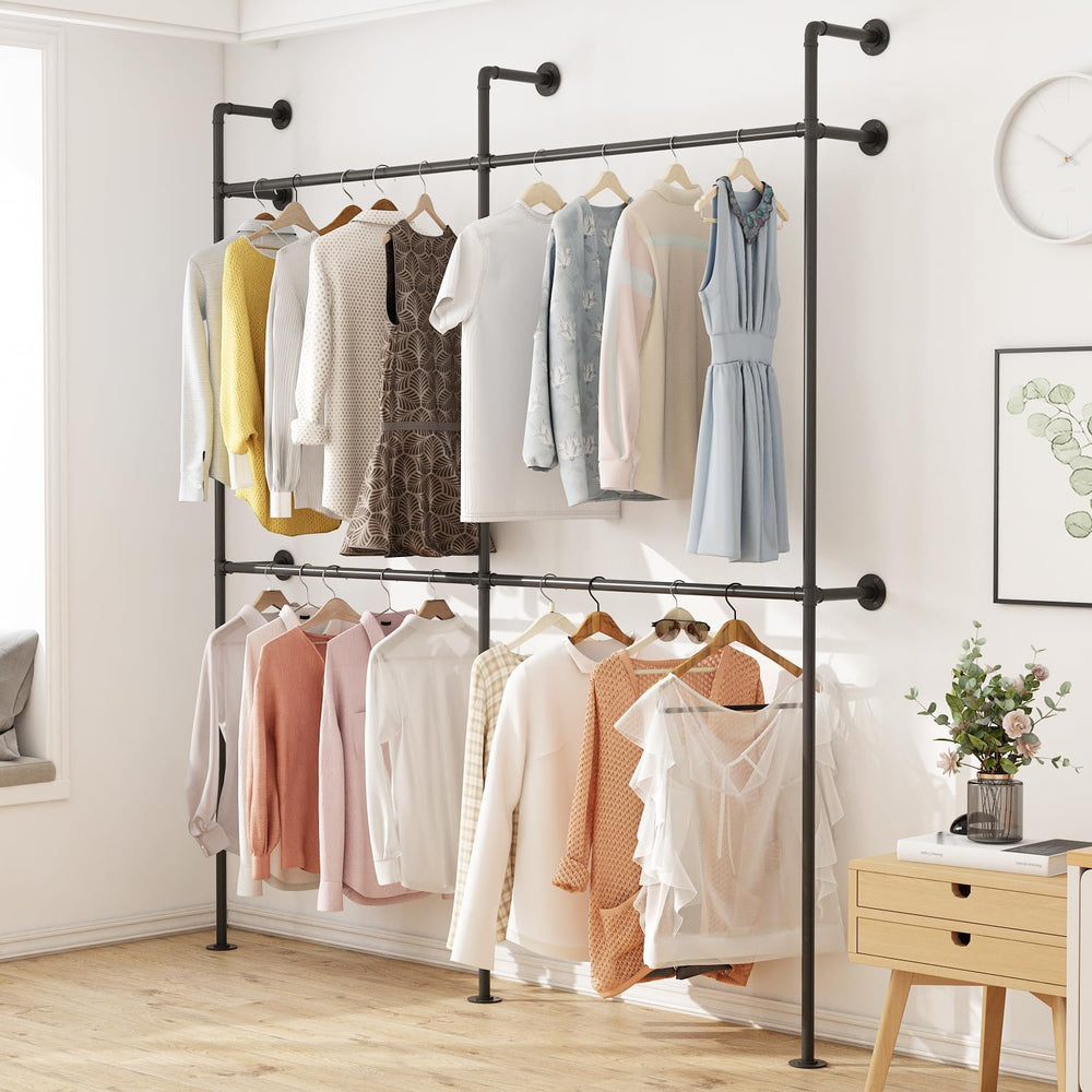 ORSENIGO Industrial Pipe Clothing Rack, Heavy Duty Metal Clothes Rack with Do...