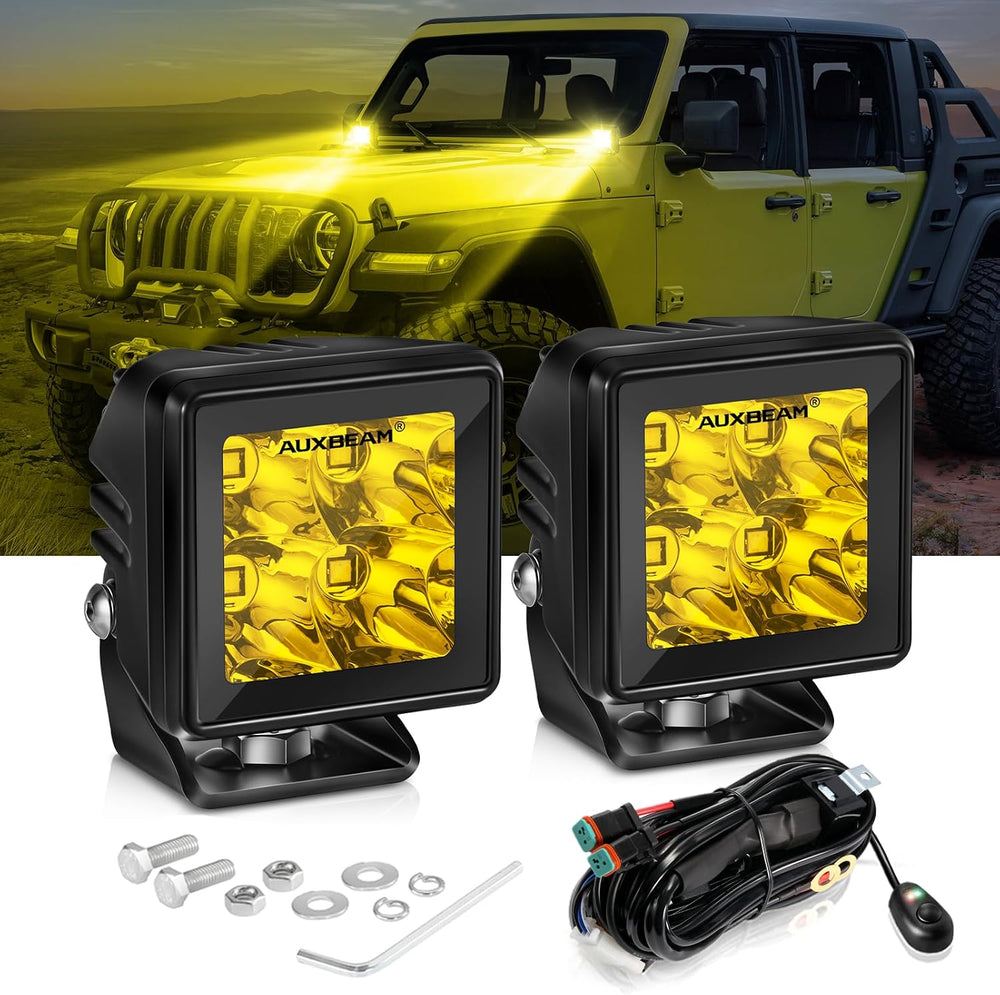 Auxbeam LED Pod Light, 2 Inch Amber Fog Light Offroad Cube Light Pods Focusing