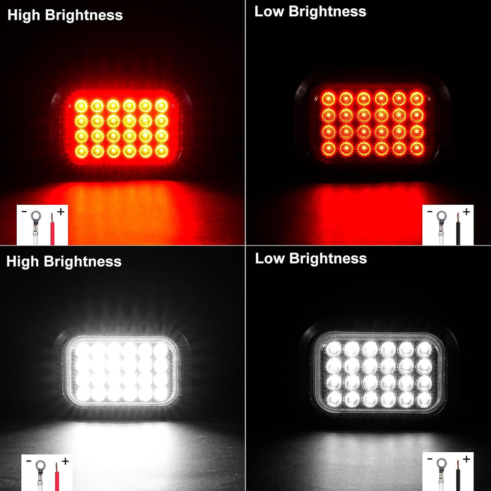 6PCS 5x3 Inch 24 LED 4 Red Stop/Turn/Tail/Lights 2 White Backup Reverse Light...