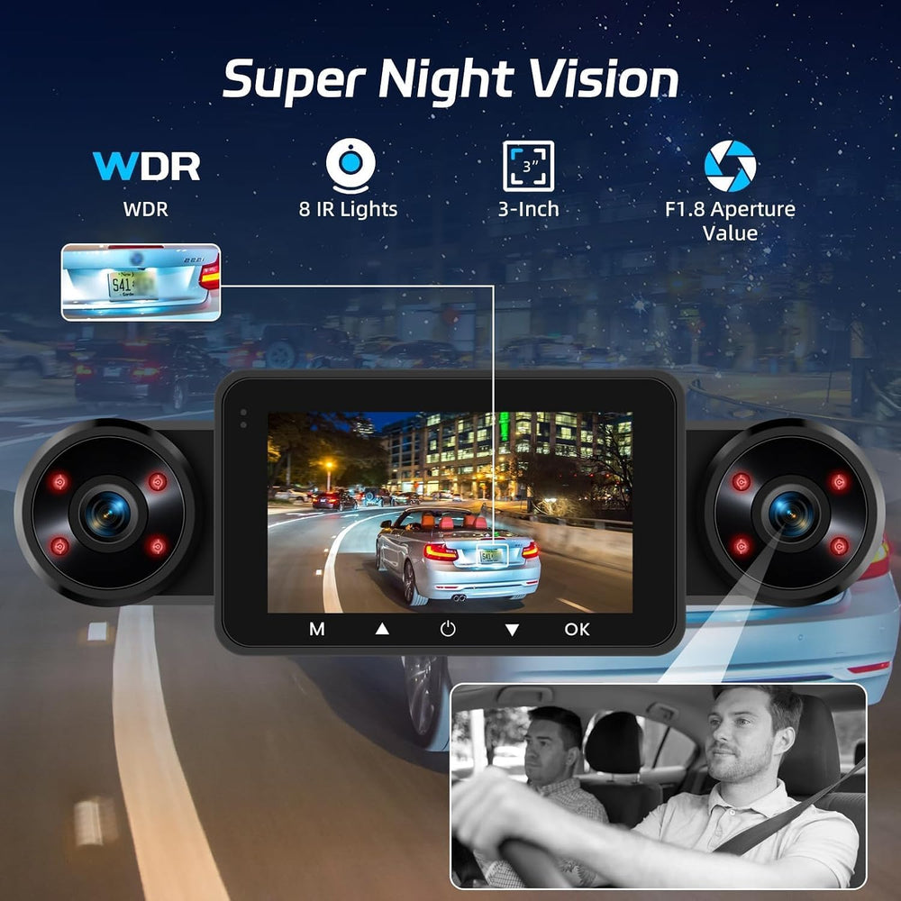 NHOPEEW Dash Cam Front and Rear Inside, 4 Channel Dash Cam 3" IPS Screen...
