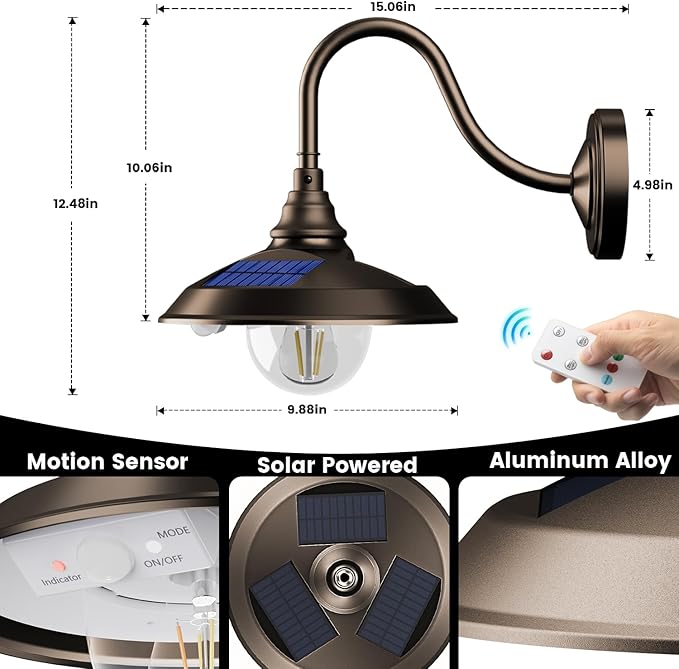 SIEDiNLAR Solar Barn Light Outdoor 3 Modes 2 Lighting, Aluminum Vintage (2 Pack)