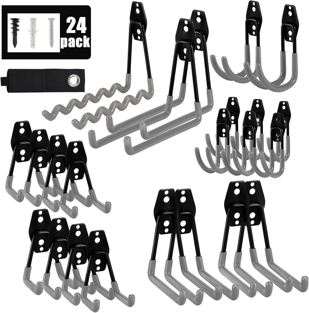 AOBEN 24PCS Garage Hooks, Heavy Duty Double Garage Hanger Organizer Wall Moun...