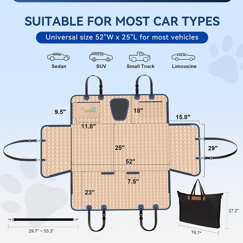 Hard Bottom Dog Car Seat Cover, PU Leather Back Seat Extender for Dogs