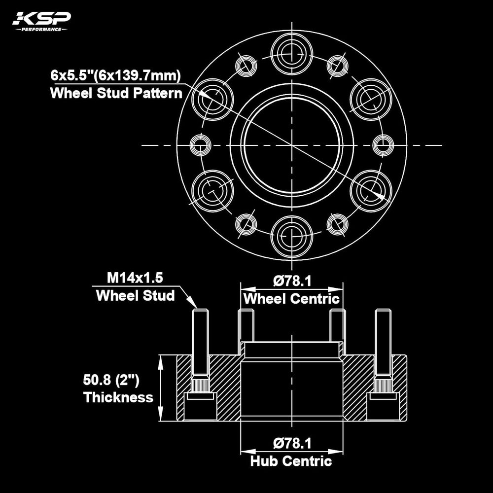 KSP 6x5.5 Wheel Spacers 2 Inch for Silverado 1500 Sierra 1500, 6x139.7 M14x1....
