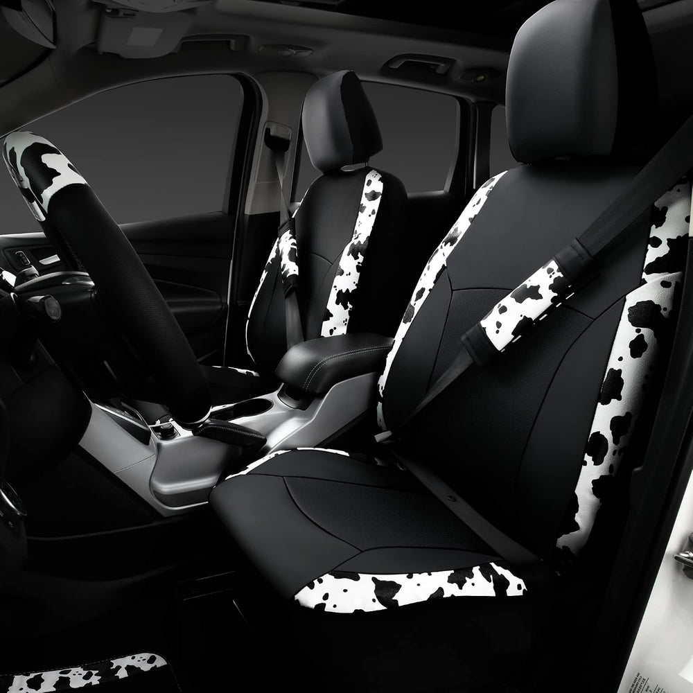 CAR-PASS Cow Print Car Accessories Sets Faux Leather Car Seat Covers & Co...