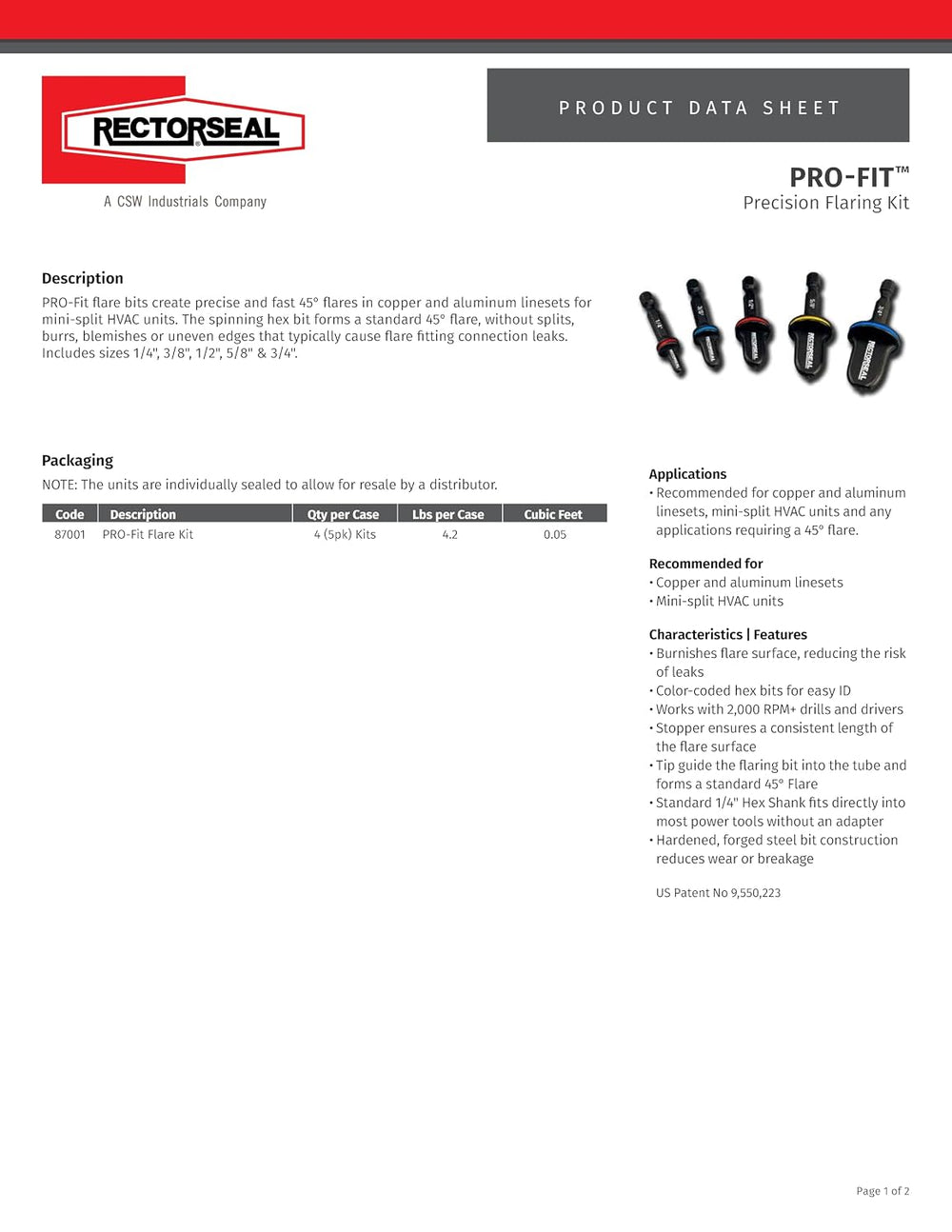 RectorSeal Pro-Fit 87001 Precision Quick Flaring Kit, with 5 Color Coded Bits...