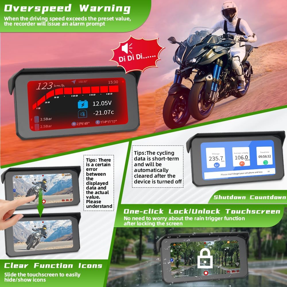 Motorcycle Carplay Screen,5G WiFi 2K Front and Rear Camera, Wireless Carplay ...