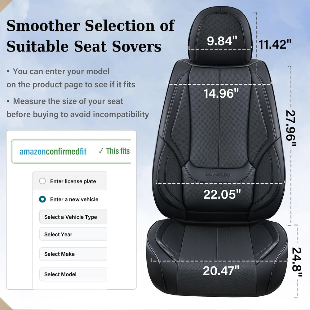 Coverado Seat Covers Full Set, Black Seat Covers for Cars 5 Seats, Car Seat P...