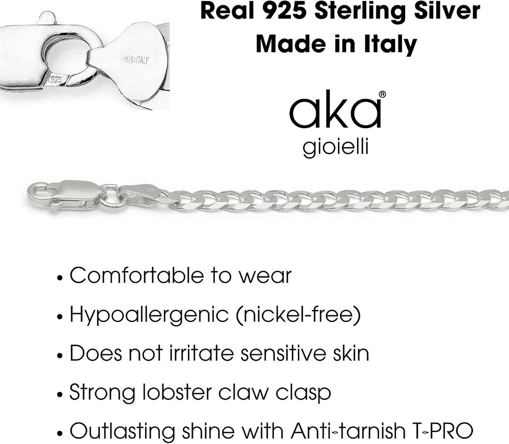 Aka Gioielli - Italian 925 Sterling Silver 3.5mm Curb Cuban Link Chain - Soli...