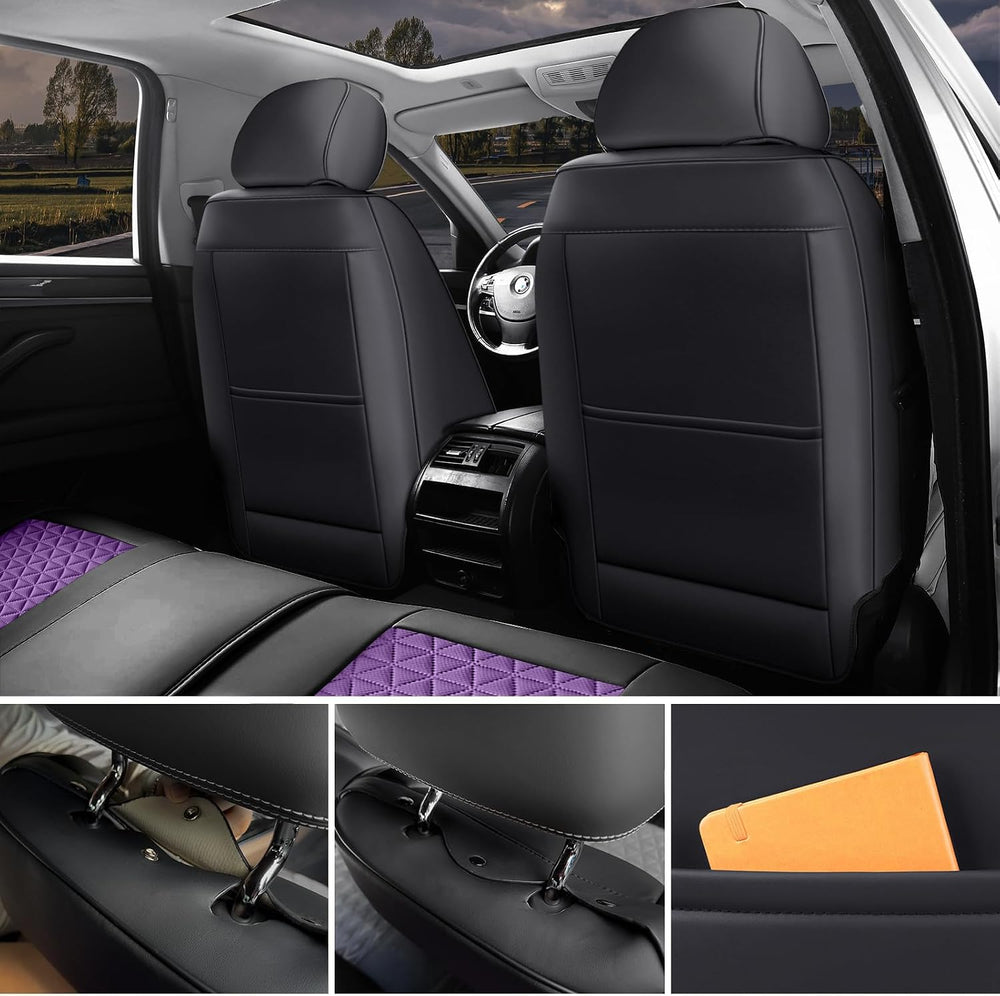 Pruple Leather Car Seat Covers Full Set Women Luxury Non-Slip Seat Covers