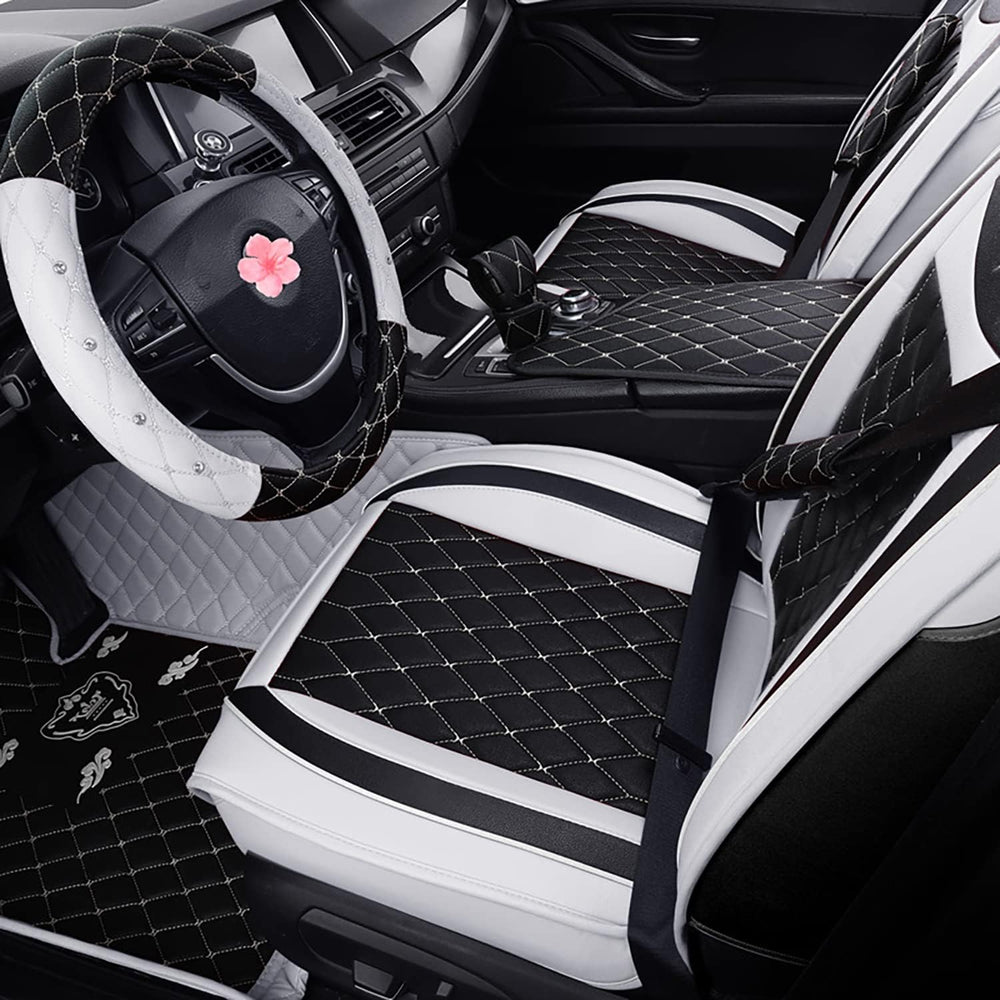 Car Seat Covers Full Set,Universal White PU Leather Auto Seat Protectors