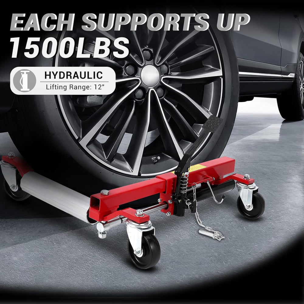 Hydraulic Car Wheel Dolly 1500LBS Set of 2, Heavy Duty Steel Rollers with Rat...