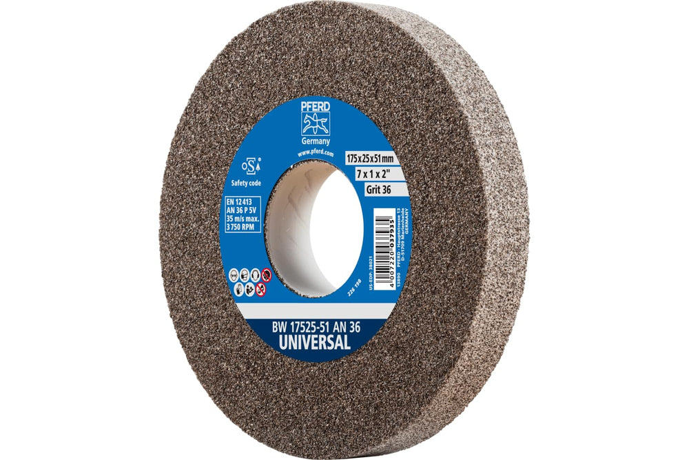 PFERD Vitrified Bench Grinding Wheel – Universal, 7” Diameter, 1” Thick, 2” A...