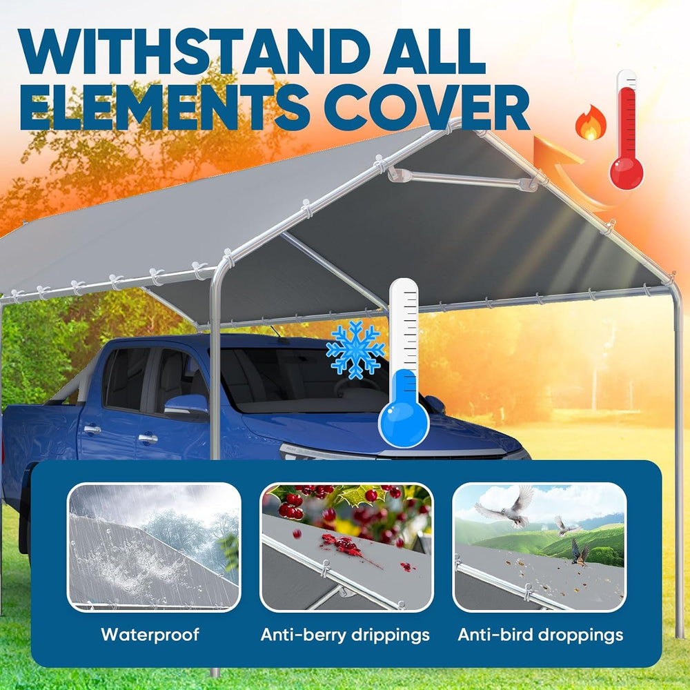 Quictent 10x20 ft Heavy Duty Carport Canopy Galvanized Car Tent Outdoor Garag...