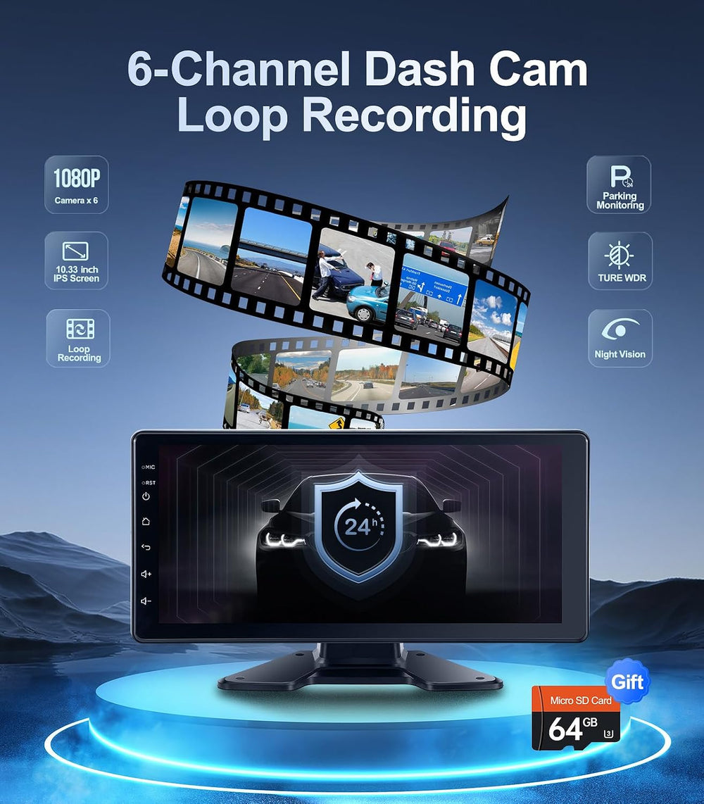 6-Channel 1080P Backup Camera Dash Cam System for Truck/RV/Trailer/Bus