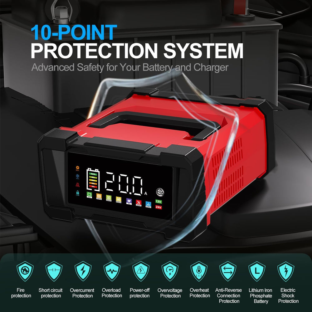 Battery Charger 20-Amp 12V/24V Smart Trickle Charger for Car - Battery Mainta...