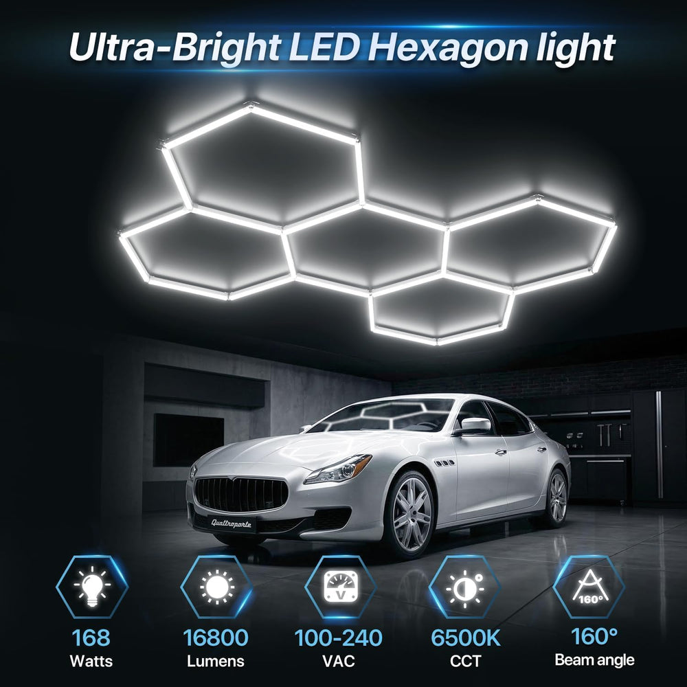 HYPERLITE Gen II Hexagon Garage Lights: 168W 16800LM 5 Grids Hexagon Led Ligh...